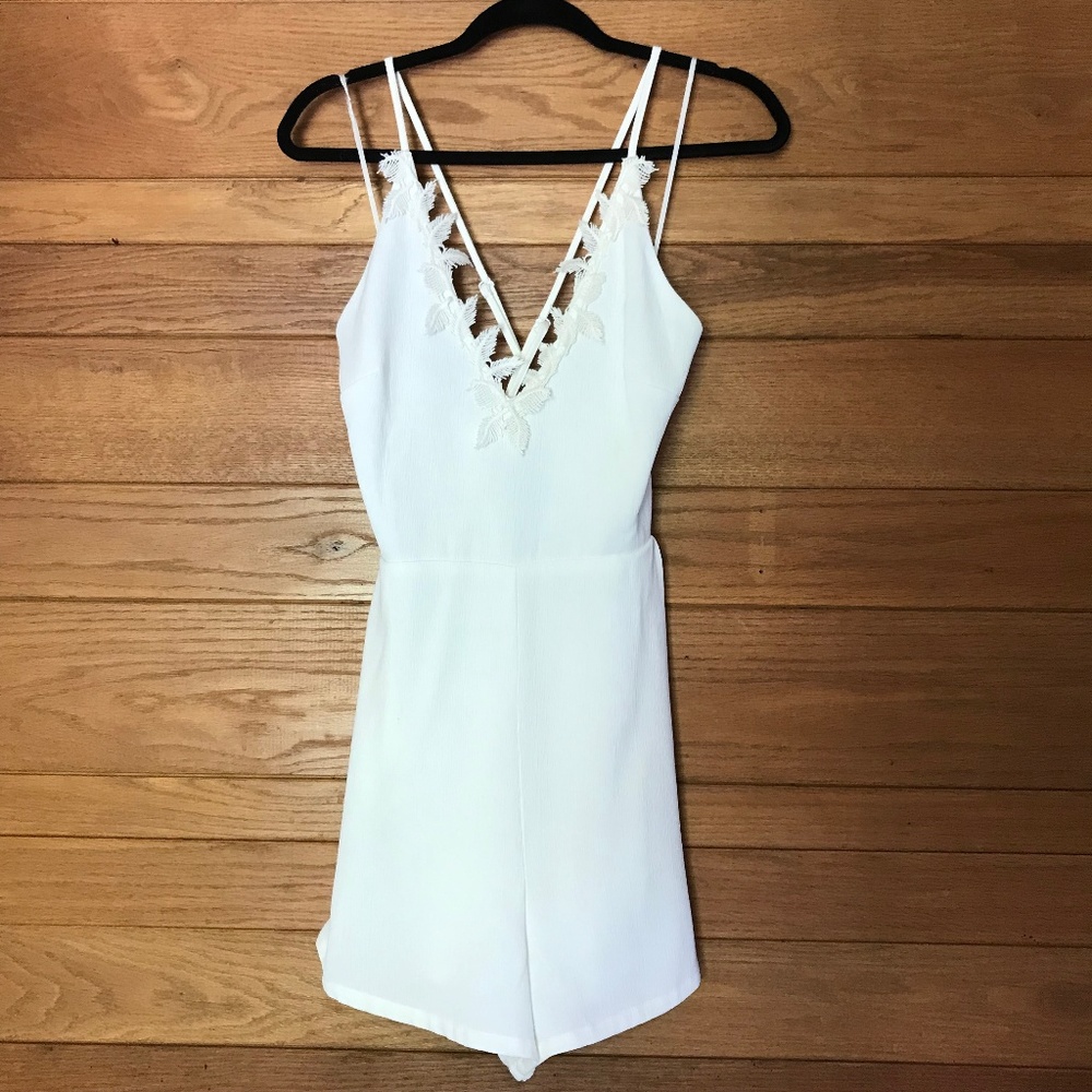 ASTR the Label white crochet detail romper